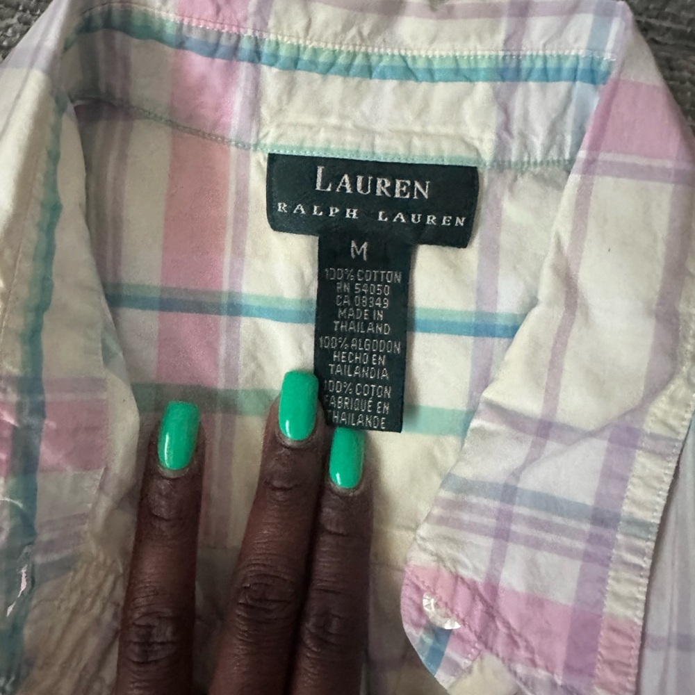 Multicolored Ralph Lauren short sleeve button up stripe top - Picture 4 of 5